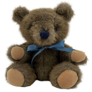 Dakin Vintage Brown Teddy Bear 1988 Plush Stuffed Animal Jointed Blue Bow Clean